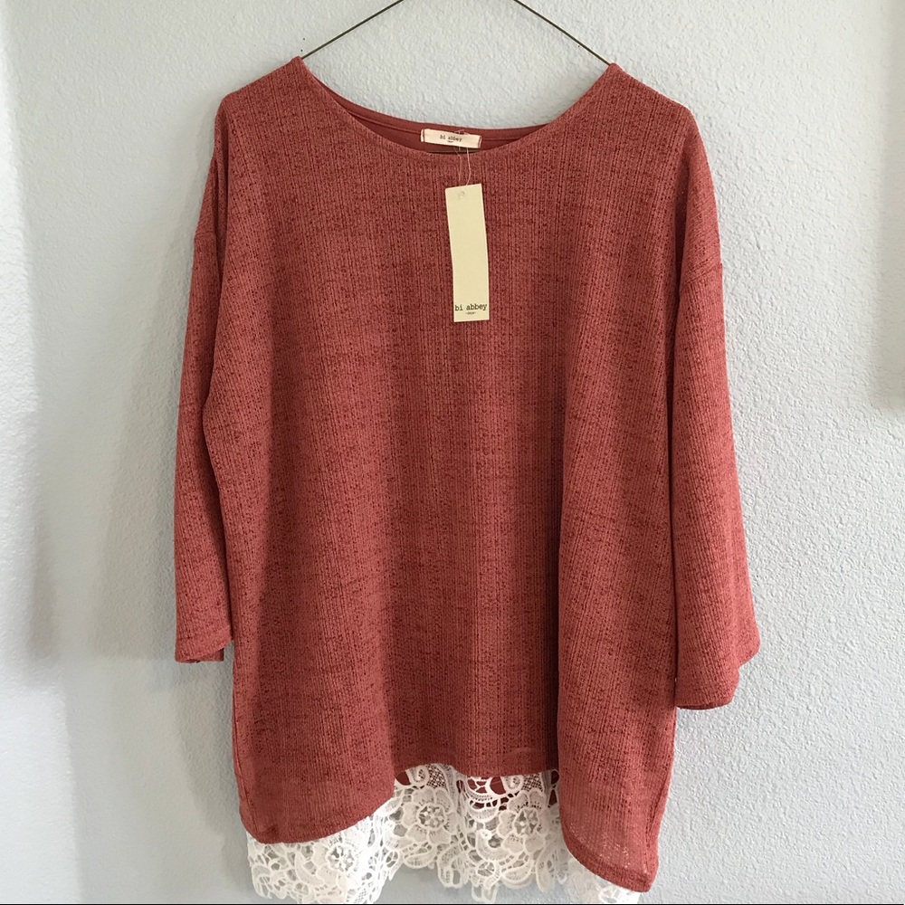 Orange ochre Knit blouse with laced trims